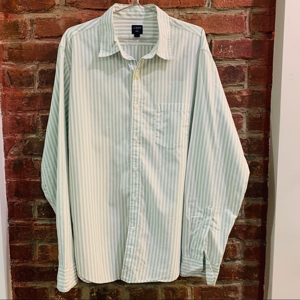 J Crew Green and White Striped Button Down | L - Picture 1 of 6